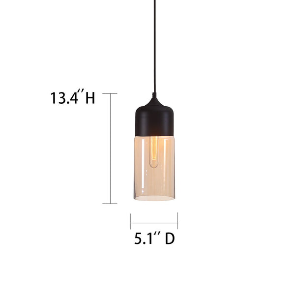 Amber 1 Light Cylinder Glass Pendant Lighting -  westmenlights