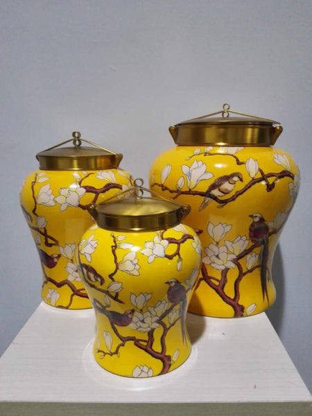 Gilt Brass Cover Porcelain Round Ginger Jar -  westmenlights