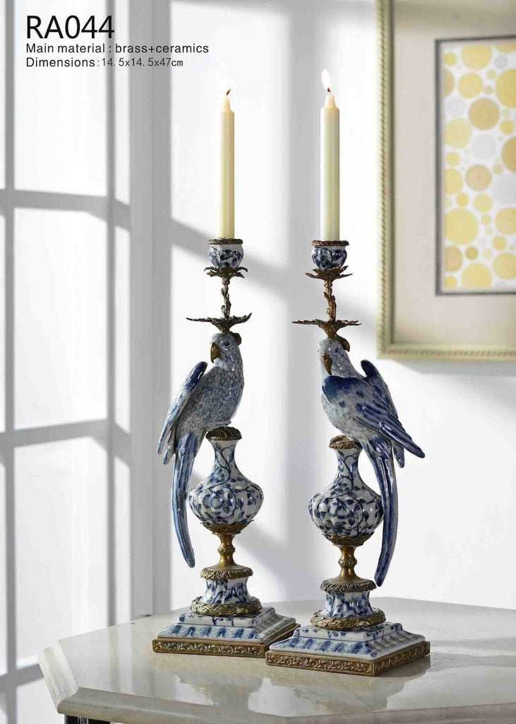 Decorative Antique Blue and White Single Head Candlestick - westmenlights