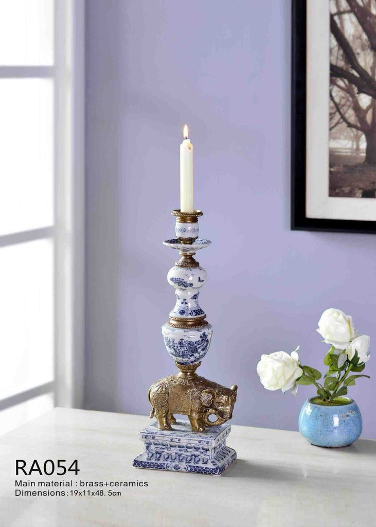 Bronze Archaistic Elephant Porcelain Candlestick - westmenlights