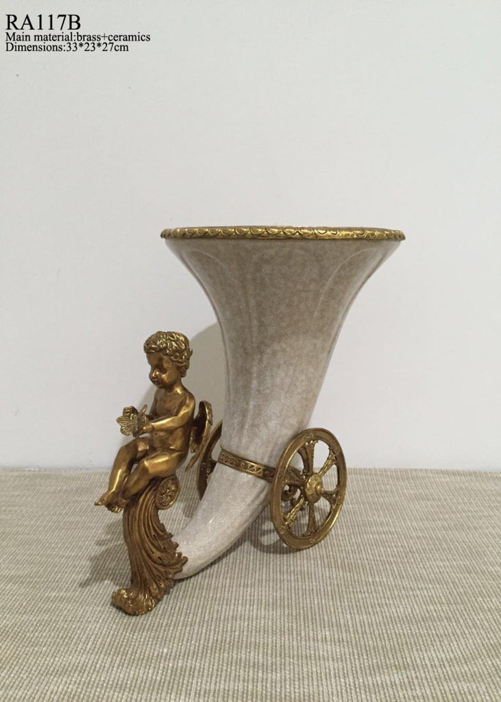 Gilt Bronze porcelain horn centerpiece - westmenlights