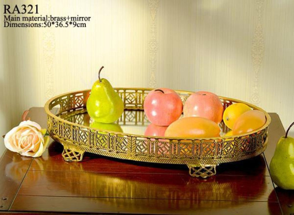 Decorative Bronze Binaural Elliptical Mirrored Tray - westmenlights