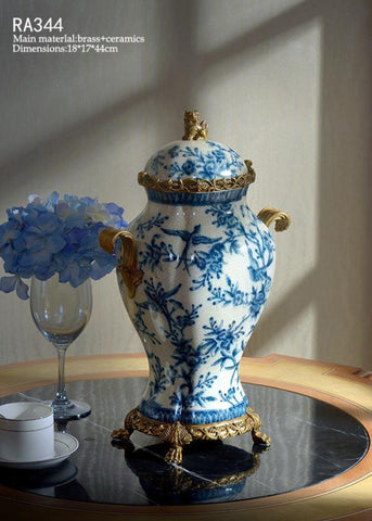 Ormolu Mounted Blue and White Begonia Jar -  westmenlights