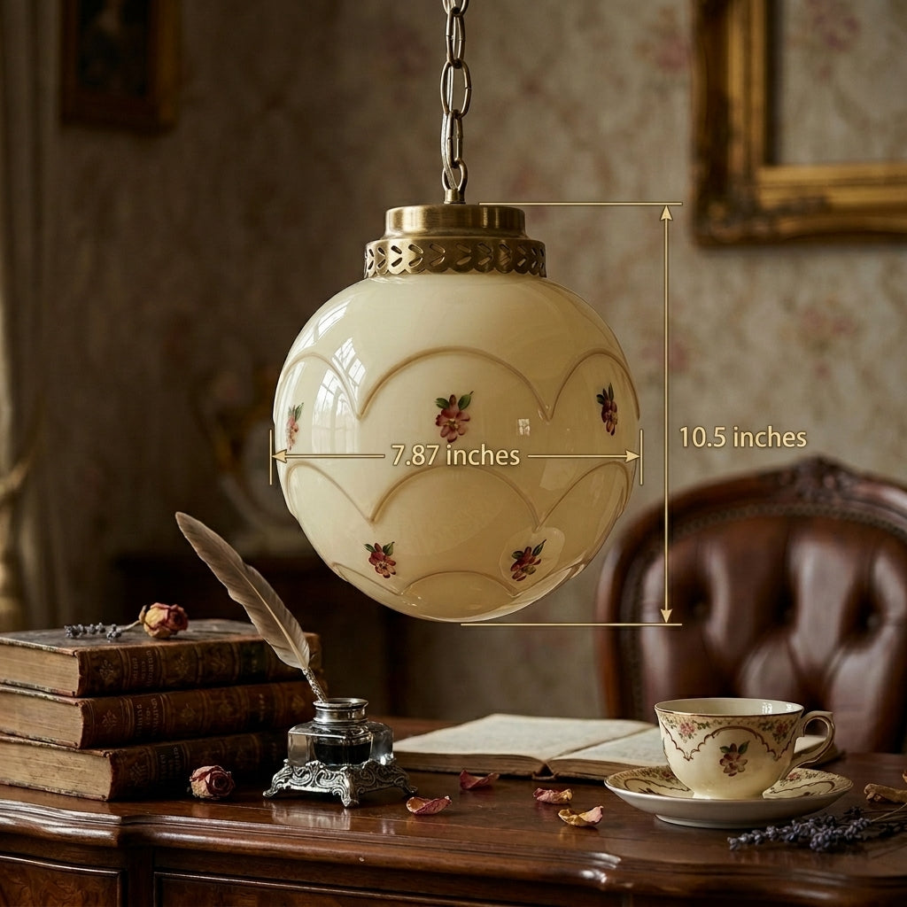 French Vintage Floral Glass Pendant Light - Mid-Century Retro Hanging Lamp for Dining Room & Bedroom
