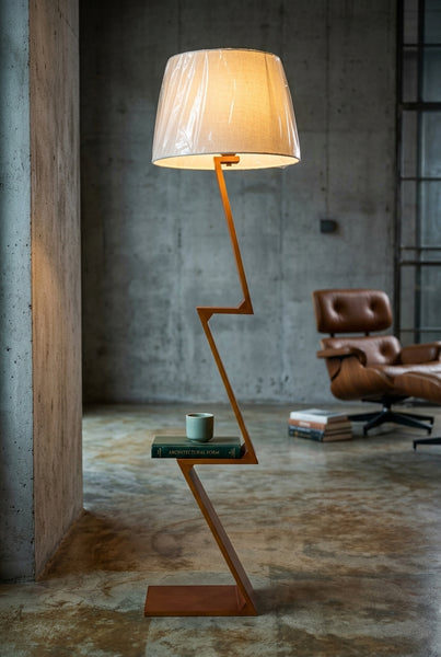 Modern Geometric Zig-Zag Wooden Floor Lamp