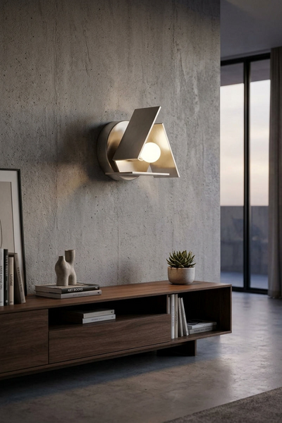 Modern Minimalist Geometric Wall Sconce in Brushed Nickel