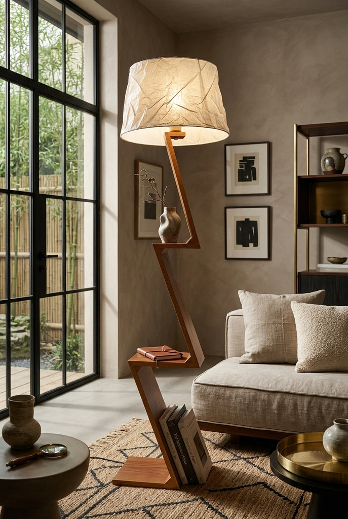 Modern Geometric Zig-Zag Wooden Floor Lamp