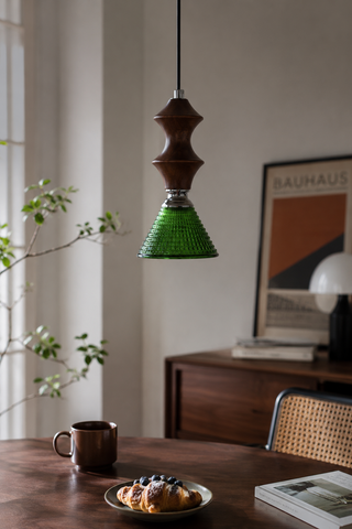 Mid-Century Green Glass Pendant Light