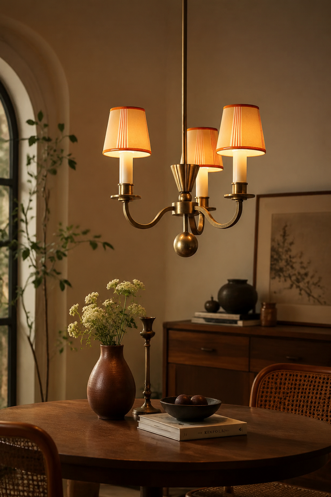 Vintage Art Deco 3-Light Brass Chandelier