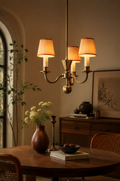 Vintage Art Deco 3-Light Brass Chandelier