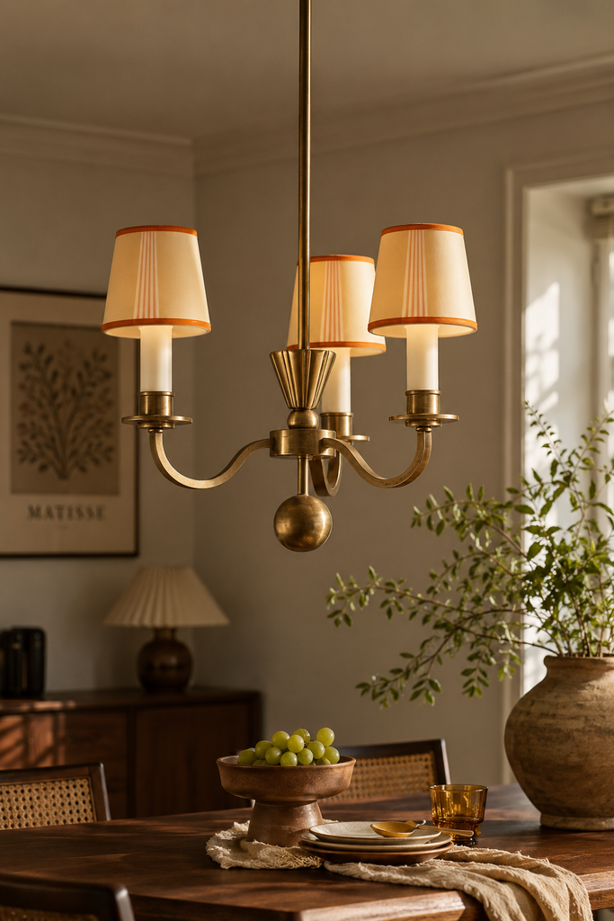 Vintage Art Deco 3-Light Brass Chandelier