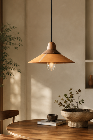 Modern Leather and Wood Pendant Light