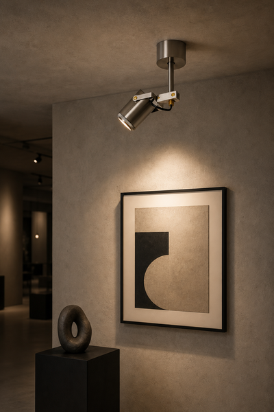 Modern Industrial Surface Mounted Adjustable Spotlight in Brushed Nickel