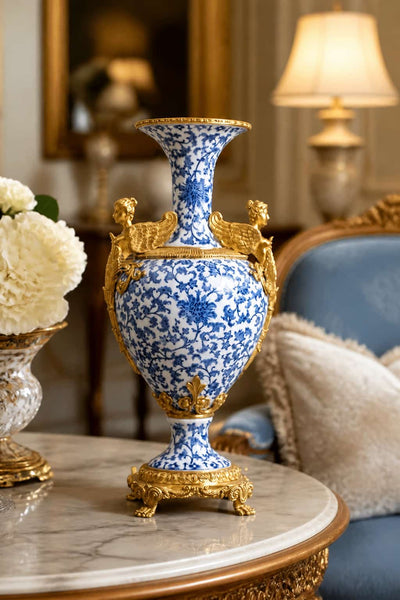 Luxury Neoclassical Blue Gilt Bronze Porcelain Vase 29CM*22CM*58CM