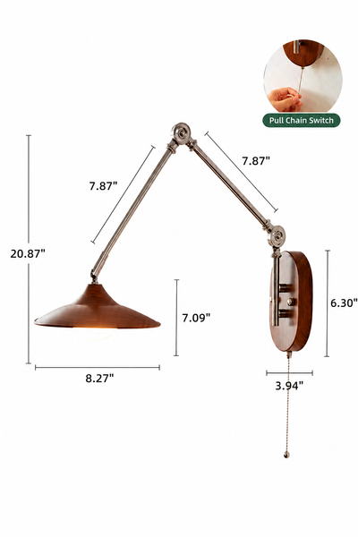 Modern Adjustable Swing Arm Wall Sconce with Pull Chain Switch