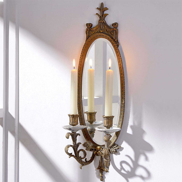 欧式美式复古怀旧全铜挂镜配烛台客厅卧室家居饰品壁挂壁饰挂件