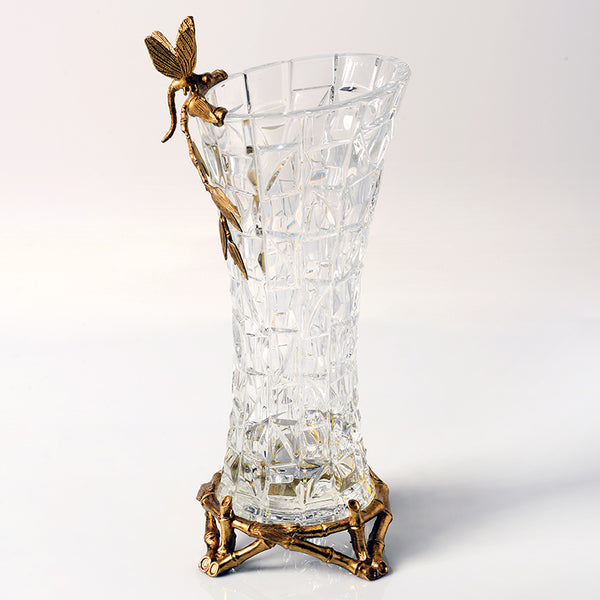Gilt Bronze Crystal Vase with Butterfly Standing -  westmenlights