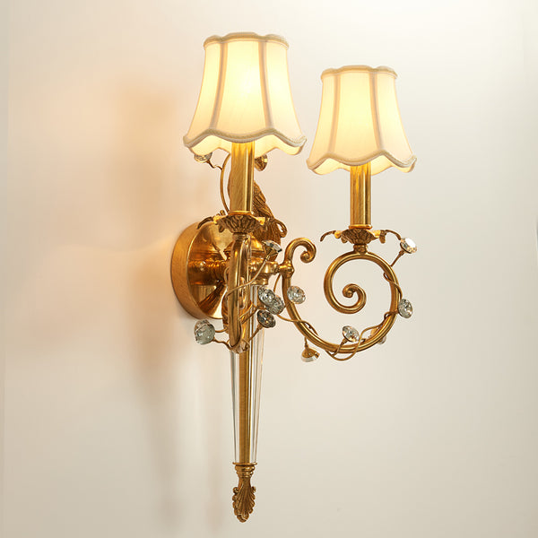 gilt bronze peacock sconce with fabric lampshades -  westmenlights