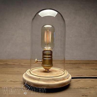 Bell Glass Jar 1 Light Wooden Base Table Lamp -  westmenlights