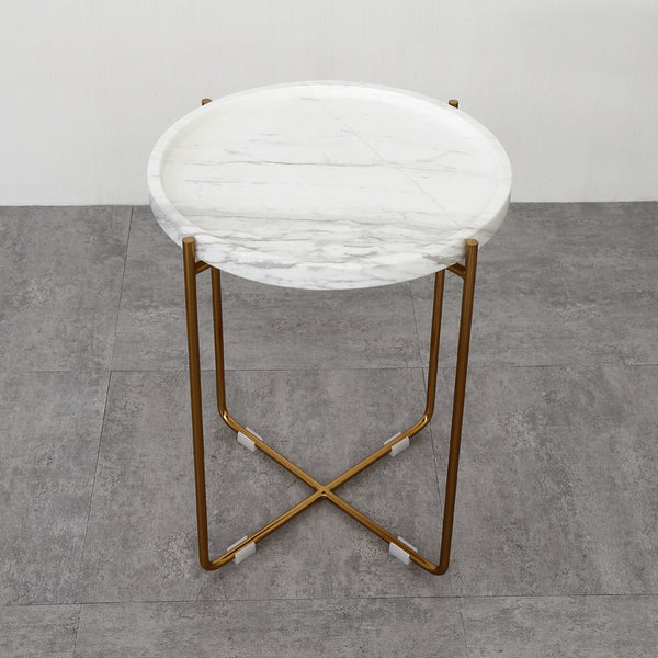 Nature White/Black Marble Side Table with Metal Base -  westmenlights