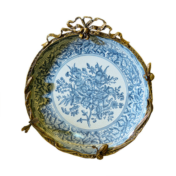 American European-style high-end retro nostalgic blue and white ceramic pure copper hanging plate wall decoration mural porcelain decorative plate ornaments