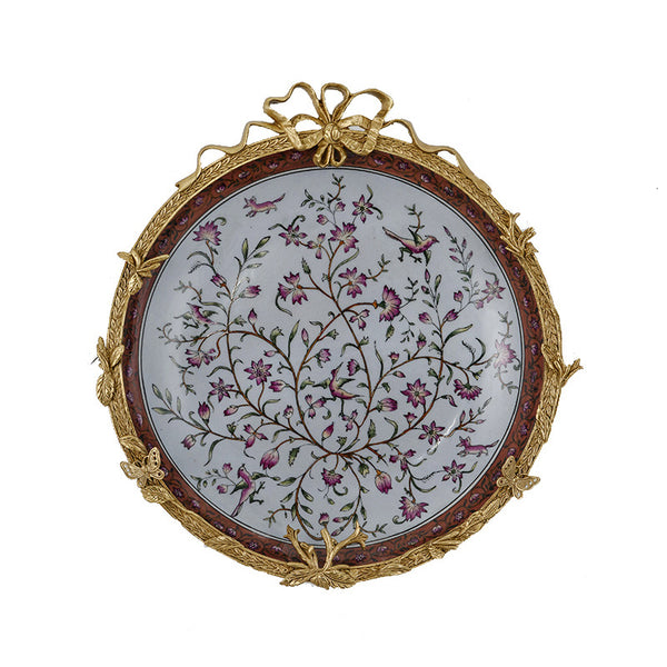 Decorative copper plate home living room wall decoration plate pendant European-style ceramic inlaid copper wall decoration villa high-end hanging plate
