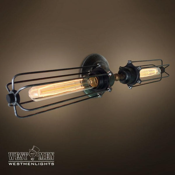 Cylinder 2 Lights Double Arm Cage Wall Sconce -  westmenlights