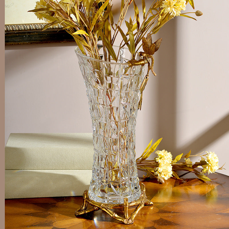 Gilt Bronze Crystal Vase with Butterfly Standing -  westmenlights