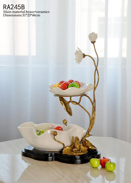 Lotus Leaves Brass Porcelain Decorative Plate -  westmenlights