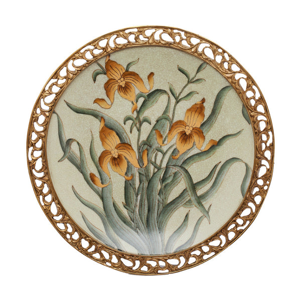 Copper Clad Porcelain Hanging Plate Pendant European American French Retro Ceramics with Copper Porcelain Plate Hanging Wall Decoration Wall Hanging Plate