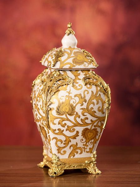 欧式美式铜包瓷装饰坛摆件陶瓷奢华客厅玄关酒柜别墅家居饰品摆设