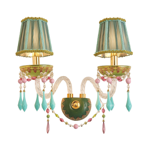 crystal wall sconce with green lampshades -  westmenlights