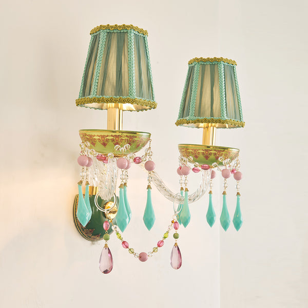 crystal wall sconce with green lampshades -  westmenlights