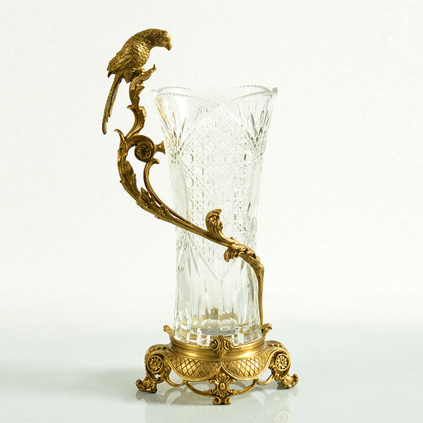 Gilt Bronze Crystal Flower Vase with Bird Standing -  westmenlights