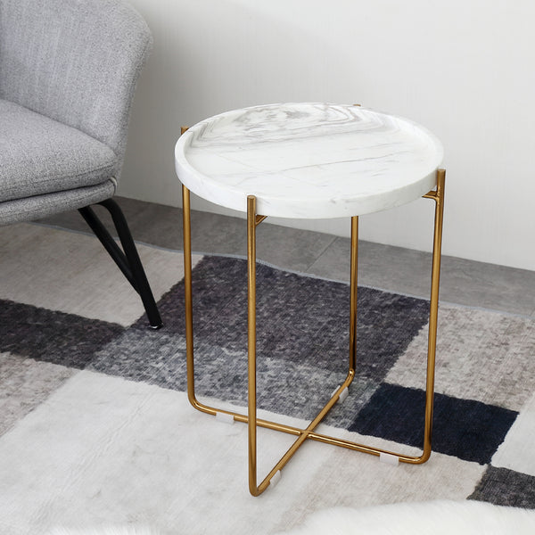 Nature White/Black Marble Side Table with Metal Base -  westmenlights