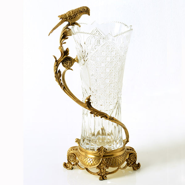 Gilt Bronze Crystal Flower Vase with Bird Standing -  westmenlights