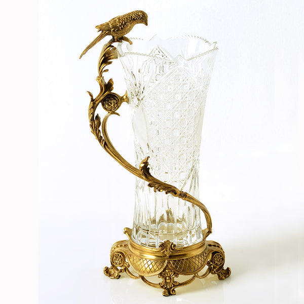 Gilt Bronze Crystal Flower Vase with Bird Standing -  westmenlights