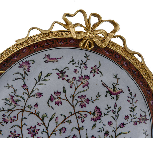 Decorative copper plate home living room wall decoration plate pendant European-style ceramic inlaid copper wall decoration villa high-end hanging plate