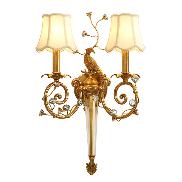 gilt bronze peacock sconce with fabric lampshades -  westmenlights