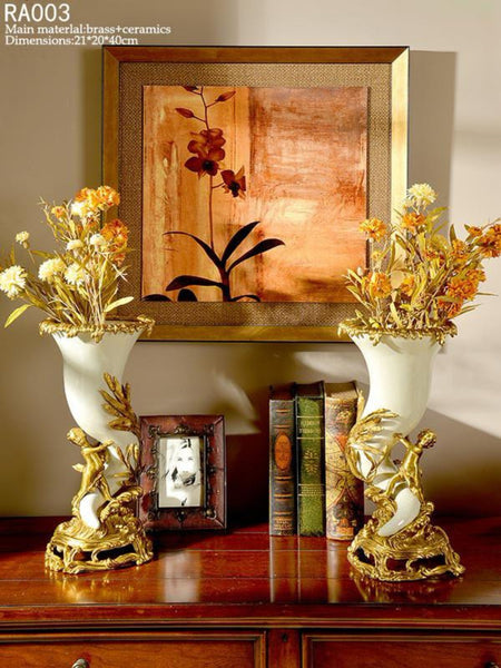 Handmade Luxurious Porcelain Brass Vase Centerpiece -  westmenlights