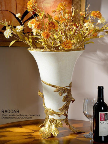 Gilded Bronze Ormolu Trim Porcelain Flower Vase Centerpiece -  westmenlights