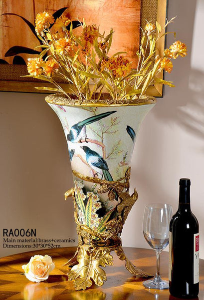 Gilded Bronze Ormolu Trim Porcelain Flower Vase Centerpiece -  westmenlights