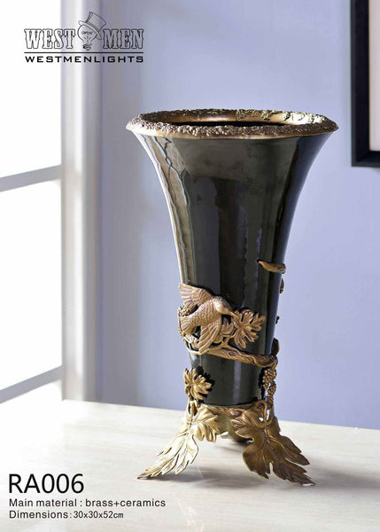 Gilded Bronze Ormolu Trim Porcelain Flower Vase Centerpiece -  westmenlights