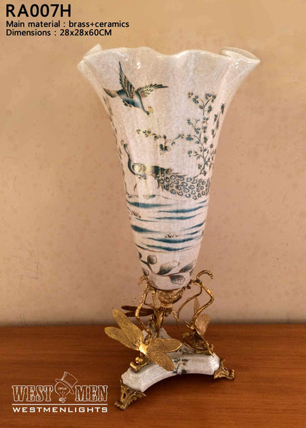 Ormolu Mounted Porcelain Flower Vase Centerpiece -  westmenlights
