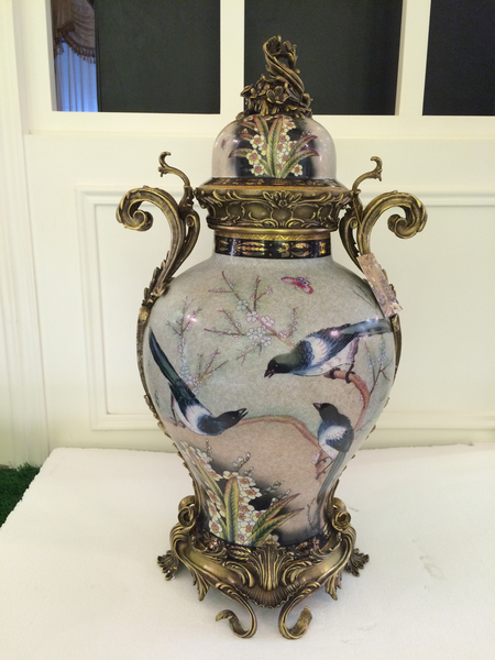 Gilt Bronze Covered Porcelain Vase -  westmenlights