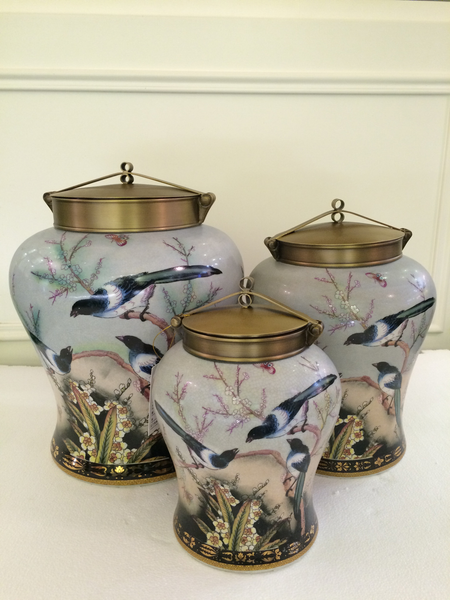 Gilt Brass Cover Porcelain Round Ginger Jar -  westmenlights