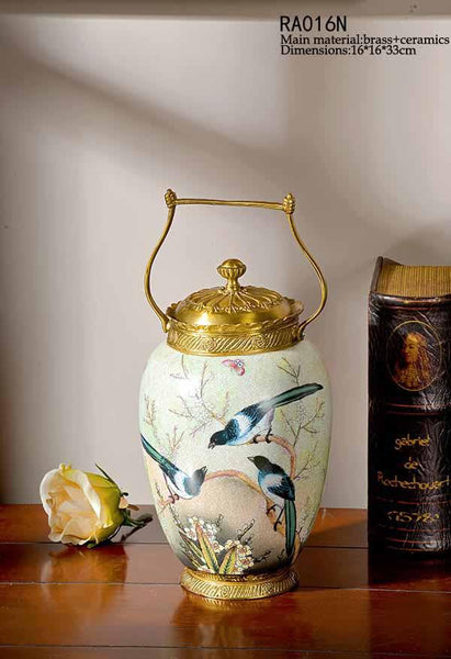 Gilt Bronze Porcelain Covered Pot Centerpiece -  westmenlights
