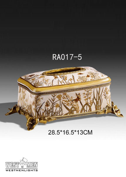 Gilded Bronze Ormolu Porcelain Tissue Box Centerpiece -  westmenlights