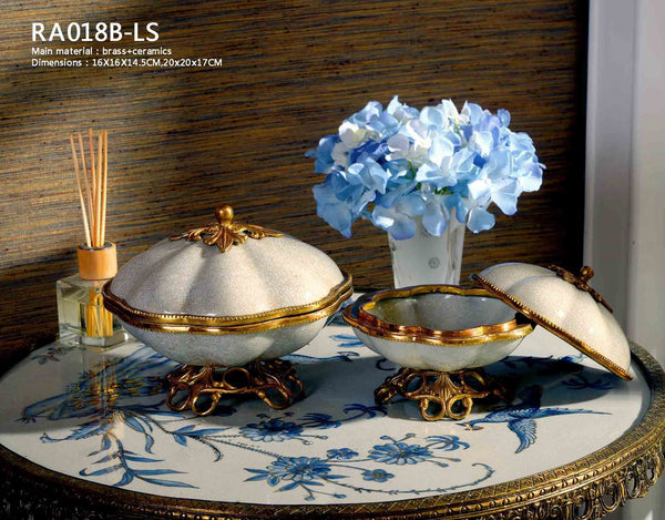 Gilt Brass Ormolu Trim Porcelain Dish -  westmenlights