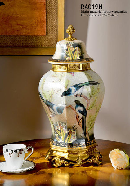 Gilded Bronze Ormolu Trim Jar Covered Urn -  westmenlights